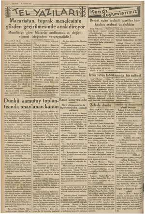    3 k TE A Dünkü kamutay toplan- o 2 — KURUN 7 MAYIS. 1935 Macaristan, toprak meselesinin gözden geçirilmesinde ayak direyor