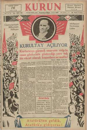 Kurun Gazetesi 9 Mayıs 1935 kapağı
