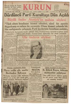 Kurun Gazetesi 10 Mayıs 1935 kapağı