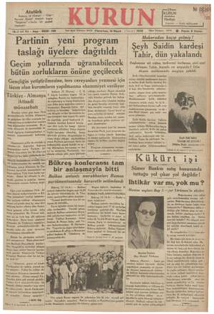 Kurun Gazetesi 13 Mayıs 1935 kapağı