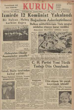 Kurun Gazetesi 15 Mayıs 1935 kapağı