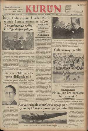Kurun Gazetesi 20 Mayıs 1935 kapağı