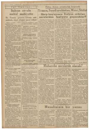    Gi very — 10 — KURUN 3 AĞUSTOS 1935 ği 7 TEe1- İtalyan Yazıları İ cevabı makul mahiyette Bir Fransız gazetesi Edenin eski