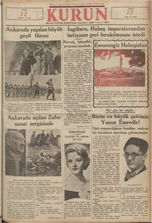    Yarın SAYIFA 18-1 inci Yıl O Sayı 6338-278 © Pazartesi 2 Eylii (9 uncu ay) 1935 Ankarada yapılan büyük geçit töreni...
