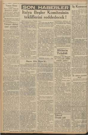  Ğ beye bitişik ei ler koyarken diy nn... 2 — KURUN 19 EYLÜL 1935 Yunan filosu Yarın sabah dokuzda © odimanımıza geliyor...