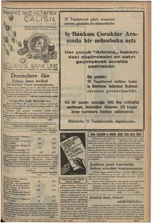    — li — KURUN 21. TEŞHİN 1935 e ap | ANIZ FAİZ GETİRMEK 4 DA 31 Teşrinievvel günü arsıulusal di —. artırma günüdür, bu...