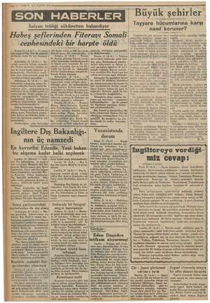  2 — KURUN 221. KANUN 1935 İtalyan tebliği sükünetten bahsediyor i Habeş şeflerinden Fiteravı Somali Büyük şehirler Tayyare