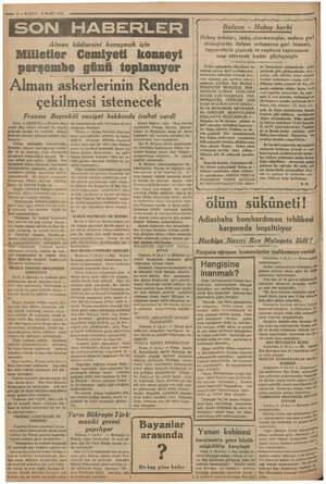  I . — 2 — KURUN 9 MART 1936 | - Ii İ Alman hâdisesini konuşmak için Milletler Cemiyeti konseyi perşembe günü toplanıyor b...
