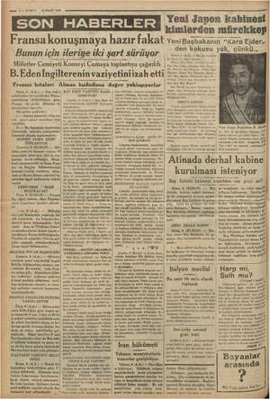      Ve / — Li — ? — KURUN 10 MART 1936 ol a ii Bunun için ileriye iki şart sürüyor Milletler Cemiyeti Konseyi Cumaya...