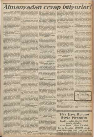    7 — KURUN 15 MART 1936 — Almanyadan cevap istiyorlar! Üstyanı 1 inci sayfada) hususundaki bi tün ve lerinde ve le li iy