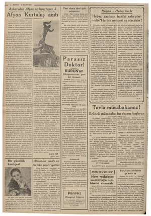    —— 4— KURUN 30 MART 1936 Ankaradan Afyon ve İspartaya: 2. Afyon Kurtuluş anıtı on Antalya battmm sü zi Ka ait ilk yazısı