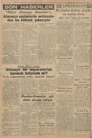    m 2 — KURUN 31 MART 1936 “Hitler Almanya demektir?,, Almanya seçimlerin neticesin- den bu hükmü çıkarıyor l Evvelsi gece,