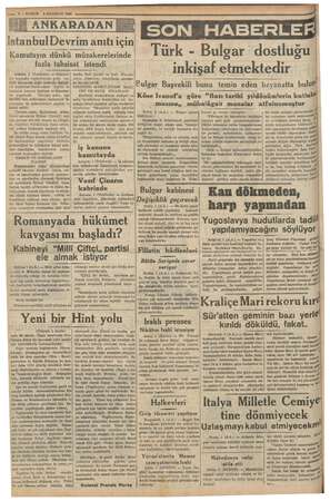  ge eee er eN 4 2 — KURUN (2 HAZIRAN 1936 İstanbul Devrim anıtı için Kamutayın dünkü Ankara, 1 Si, — Kam da poli yihasının ilk