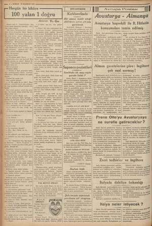    4— KURUN 21 HAZİRAN 1936 g— Hergün bir hikâye ——— > Yikemizde | | 100 yalanlidoğru Anlatan. Vir Gü — O halde sen kal, , ©