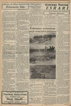    e İ Klerans Terras — 4— KURUN 14 AĞUSTOS 1936 Hergün bir hikâye | İzmir panayırı m“ ,, ve nedense ona karı Tunan rte m mak