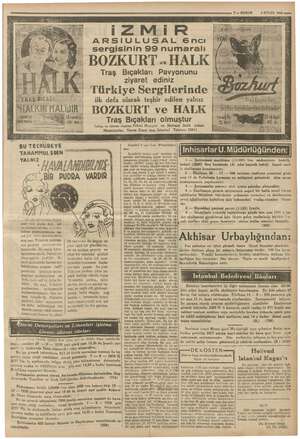    7 — KURUN 2 EYLÜL 1936 smmm ARSIULUSAL 6 ncı sergisinin 99 numaralı Traş Bıçakları Pavyonunu ziyaret ediniz Türkiye...