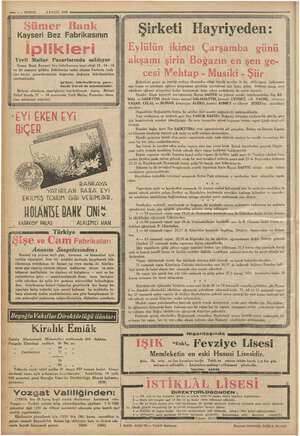  d Bae — 8 — KURUN 2 EYLÜL 1936 Sümer Bank Kayseri Bez Fabrikasının iplikleri Yerli Mallar Pazarlarında satılıyor Sümer Bank