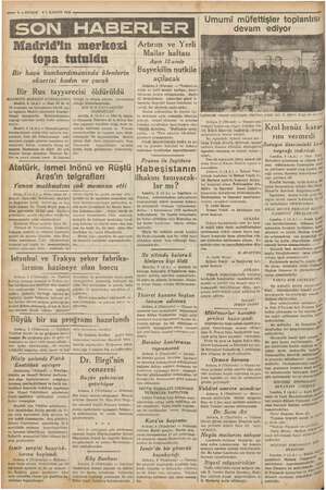  e—- 7 — KURUN 91. KANUN 1936 Madrid'in merkezi topa tutuldu Bi; hava Pb ekkdManindal i ölenlerin ekserisi kadın ve çocuk Bir