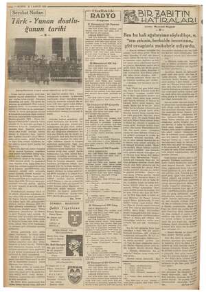  FE UYARI EMU e j— KURUN 211. KANUN 1936 | Seyahat Notları RADYO | &2.BİR ZABİTİN Türk - Yunan dostlu- Programı — 2 HANIRALARI