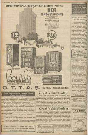  ” e — 8 — KURUN 2811. KANUN 1937 HERYUVAYANEŞE.GETREN YEN: hn, dl 2 öğ mii R.C.A. 8-U Radyogramalon veresiye Satış 340 Lira «