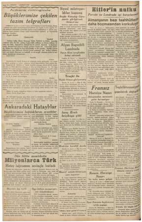    —.i— KURUN 1 ŞUBAT 1937 ayl Ayyy yg Ankara mitinginde Büyüklerimize çekilen tazim telgrafları Ankara 31 (4.4) —O. H. P....