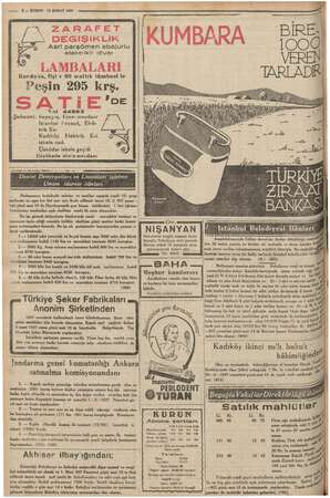  8 — KURUN 12 ŞUBAT 1937 X ZARAFET DEĞİŞİKLİK Asri parşömen abajurlu elektrikl! divar LAMBALARI Kordonu, fişi v 60 watlık...