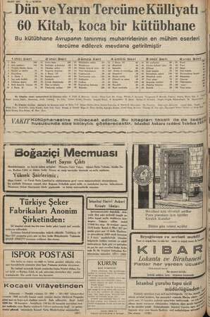  gi ) ) ali atik I MART 1937 12 — KURUN - Dün veYarın Tercüme Külliyatı 60 Kitab, koca bir kütübhane Bü kütübhane Avrupanın