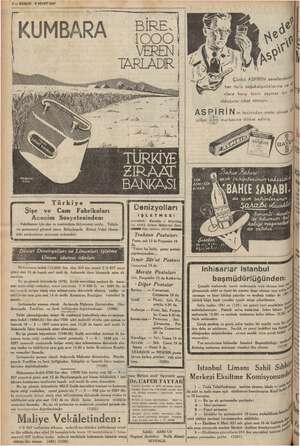  $ — KURUN 8 MART 1937 KUMBA | VEREN | TARLADIR. enli dk Çünkü ASPİRİN senelerden her türlü soğukalgınlıklarına v€ li rılara