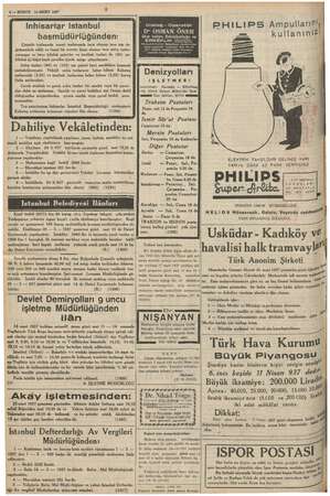  . 4 İS mart 1937 pazartesi gününden itibaren Adalar hattmm saat 19,15 s — KURUN 13 MART 1937 Inhisarlar Istanbul...