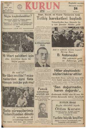  an | 17 MART 1937 m... Bugünkü sayımız İlâvemizle beraber 24 ui: Sayı: nerinoz İSTANBUL — Ankara Caddesi İNİZ Telgraf adresi: