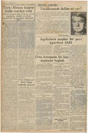  RUN 31 MART 1937 İTürk-Alman ticare- tinde markın rolü İ Kliring hesaplarında 51 kuruş olarak © kaydedilen markın arsıulusal