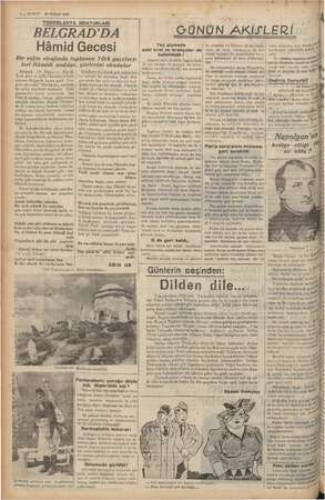    | | | 2 — KURUN 20 NİSAN 1937 YUGOSLAVYA MEKTUBLARI BELGRAD'DA Hâmid Gecesi Bir sofra etrafında toplanan Türk gazeteci-...