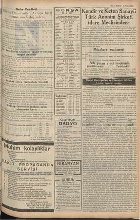   11 — KURUN 21 NİSAN 1937 D Nafıa Vekâleti B O RS A , si v Sevleş Demiryolları Avrupa hattı | | 20 4.37 Kendir ve Keten...