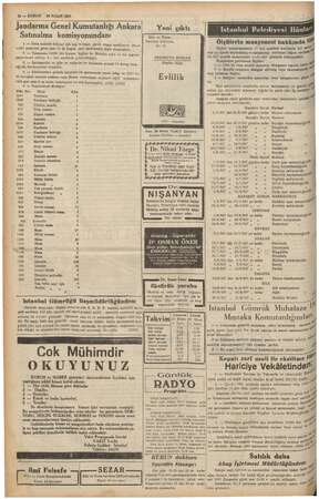    10 — KURUN 24 NİSAN 1937 - “4, ği , . Jandarma Genel Kumutanlığı Ankara Yeni çıktı . Satınalma komisyonundan: Dün ve Yarn