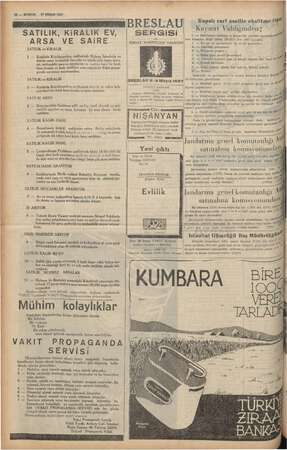  12 — KURUN. -27 NİSAN 1937 SATILIK, KiRALIK EV, ARSA VE SARE SATILIK ve KİRALIK 1 — Kısıklıda Küçükçamlıca caddesinde Boğaza