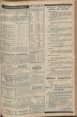    e PAY ERE Mak biha wi e i z 11 — KURUN $ MAYIS 1937 BORSA SATILIK, KiRALIK EV, 4.5. 937 | m — stanbul Belediyesi rar / il