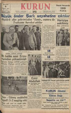     Çarşamba İ Haziran 1937 Yıl: zo-3 Sayıssz1 kri İSTANBİ ra Caddesi Posta lie şi siir ra i 1 Büyük Ber Atatürk dün akşam...