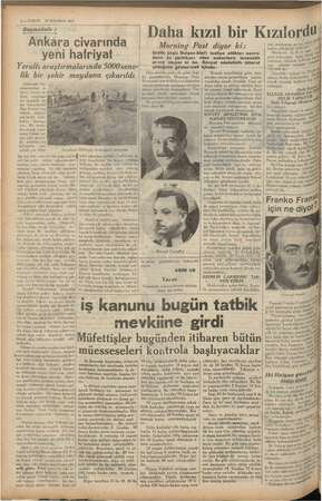    7 7 2 — KURUN 15 HAZİRAN 1937 Başmahale : Ankara civarında yeni hafriyat -. Yeraltı araştırmalarında 5000sene- lik bir...