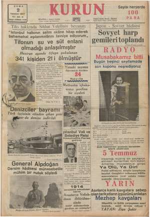    GUMA Temmuz 1937 Yıl: 20-3 s 1118 ye mera. SÜ Posta kutusu: 46 (İstanbul) ..r | Tifo hakkında Sıhhat Vekilinin beyanatı...