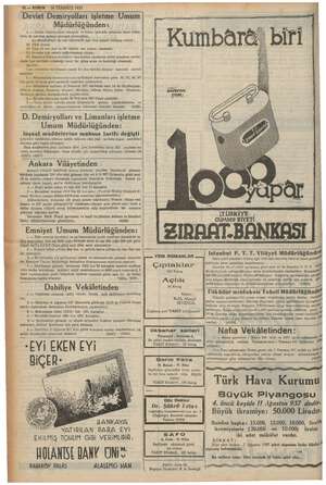    “36 TEMMUZ 1937 Devlet Demiryolları işletme Umum üdürlüğünden: let e lem miz ve katar işlerinde çalışmak üzere müsa- baka