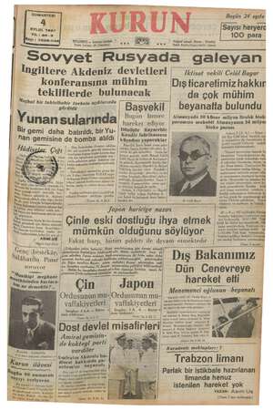    mm CUMARTESİ EYLUL 1937 * İSTANBUL — Ankara Cad Posta kutusu; 46 pr 006 konferansına mühim tekliflerde bulunacak Meçhul bir