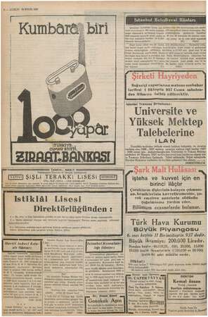  8 — KURUN 29 EYLÜL 1937 Istanbul Belediyesi: Ilânlârı kları Kurtarma cipi için lüzumu olan 206 metre kumaş açık eksilte meye