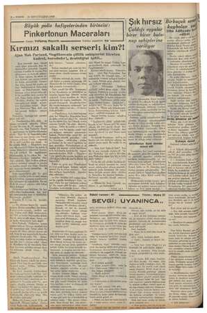  /8— KURUN 26 BİRINCİTEŞRİN 1937... Büyük polis hafiyelerinden birincisi: Pinkertonun Maceraları muz Yazan: Voligang Haynrih