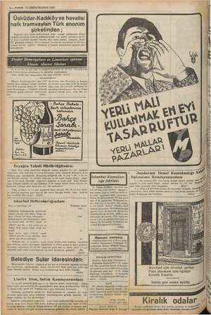    8 — KURUN 112 BİRİNCİKANUN 1937 i Üsküdar-Kadıköy ve havalisi halk tramvayları Türk anonim şirketinden ; Buj bilet ücret