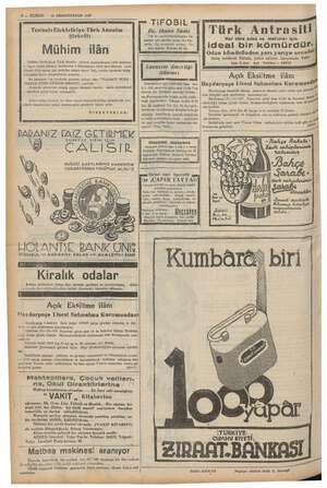    sü TEEEEETEŞİR 8 — KURUN gr © 26 BİRİNCİKANUN 1937 Tesisatı Elektrikiye Türk Anonim Şirketi: Mühim ilân — TiFOBiL" Dr....