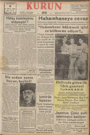    CUMARTESİ 2. Kânun 1938 YIL: 21-3 Sayı: 7182 - 1272 İSTANBUL -— Ankara Caddesi Posta kutusu: 46 (İstanbul) m tarihli...