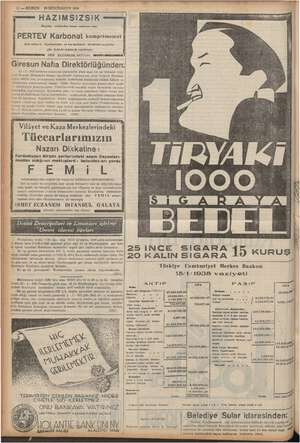    IZ — KURUN 20 İKİNCİKANUN 1938 7 HAZIMSIZSIK —— Hayatın zevkinden insanı mahrum eder PERTEV Karbonat komprimeleri Çok temiz