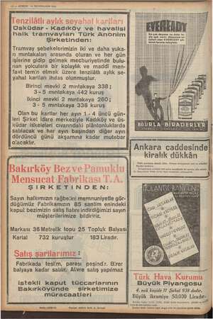    12 — KURUN 24 İKİNCİKANUN 1934 # Üsküdar - Kadıköy ve havalisi halk tramvayları Türk Anonim Şirketinden: Tramvay...