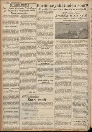    yin ru «lerin aa TE 2, KURUN 30 IKINCIKANUN 1934 Siyasi hara Çin - Japon meselesi - Habeşistan - işi - Milletler...