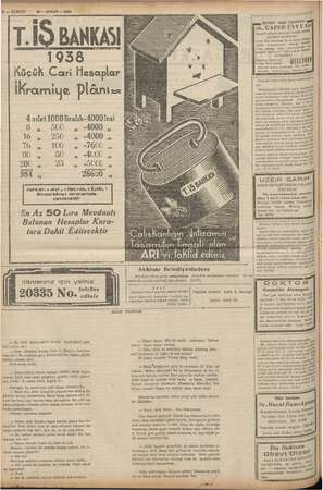    9 BANKASI 1938 Küçük Cari Hesaplar ikramiye plânı : adet Ve liralık-4000'rai ” » 4000 ” ” : > . “4000 ,, Te A00z 7600 BÖ ts